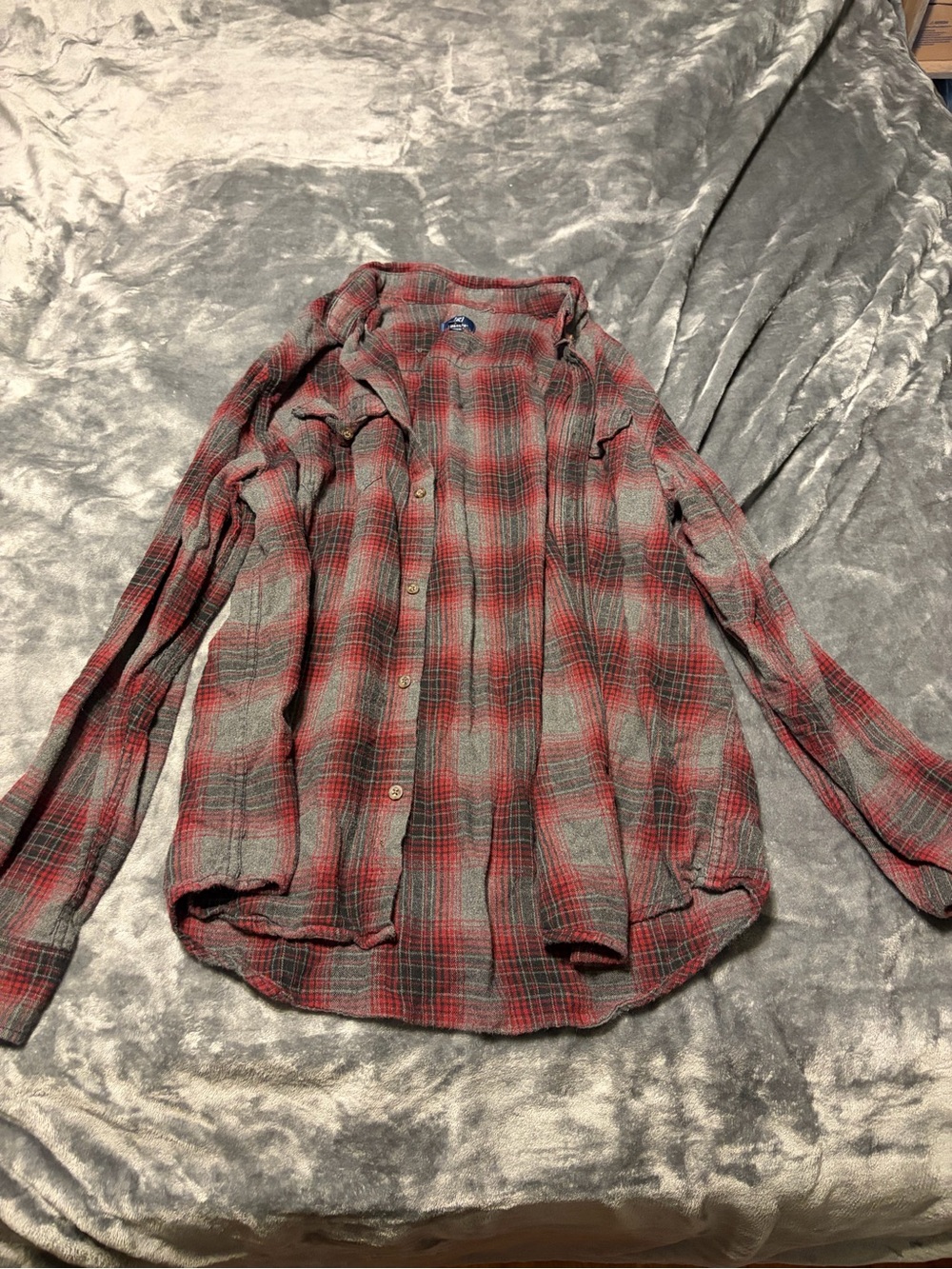 George Red and Gray Plaid Flannel Shirt